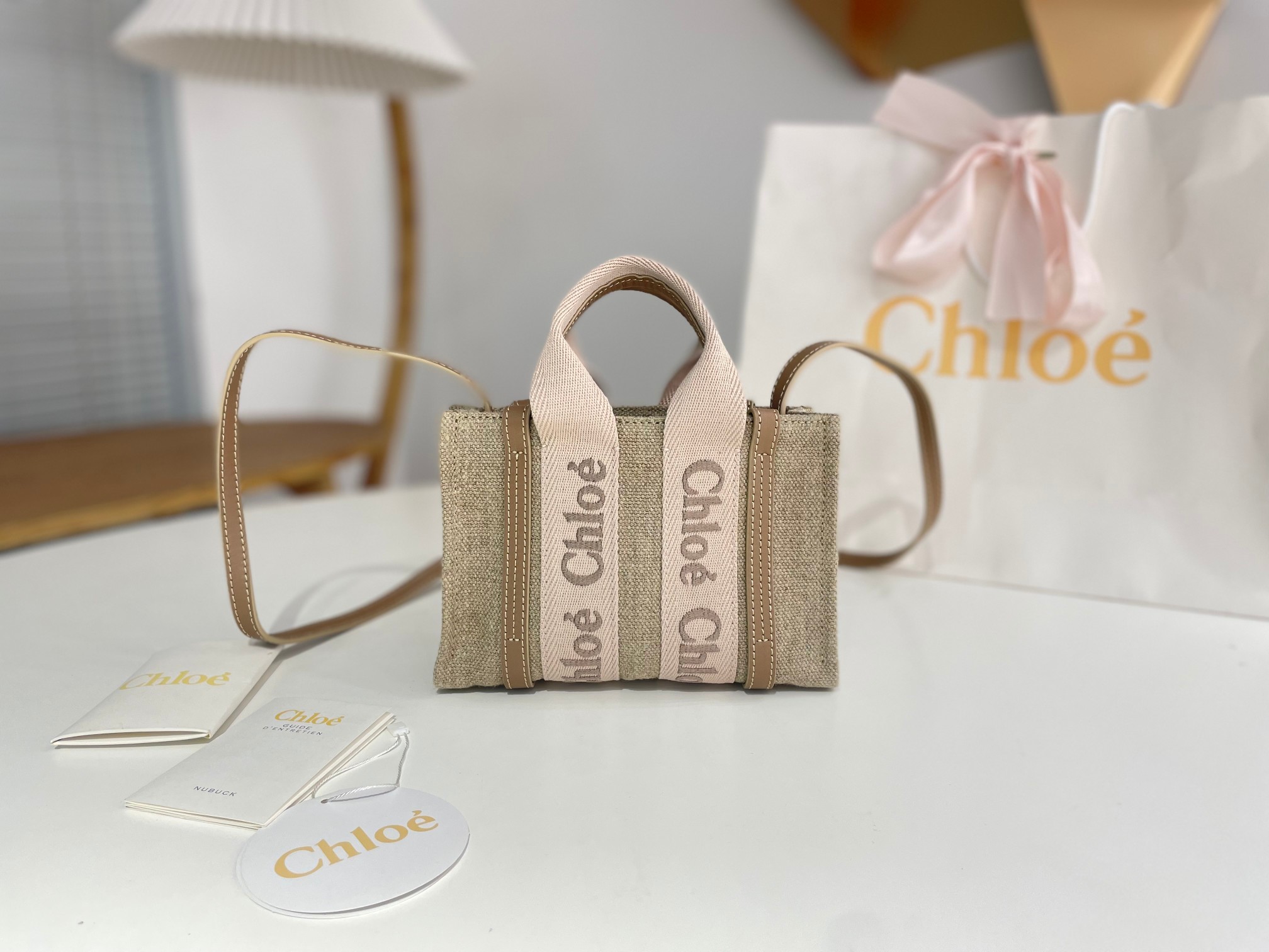 Chloe Mini Woody Tote Bag In Linen